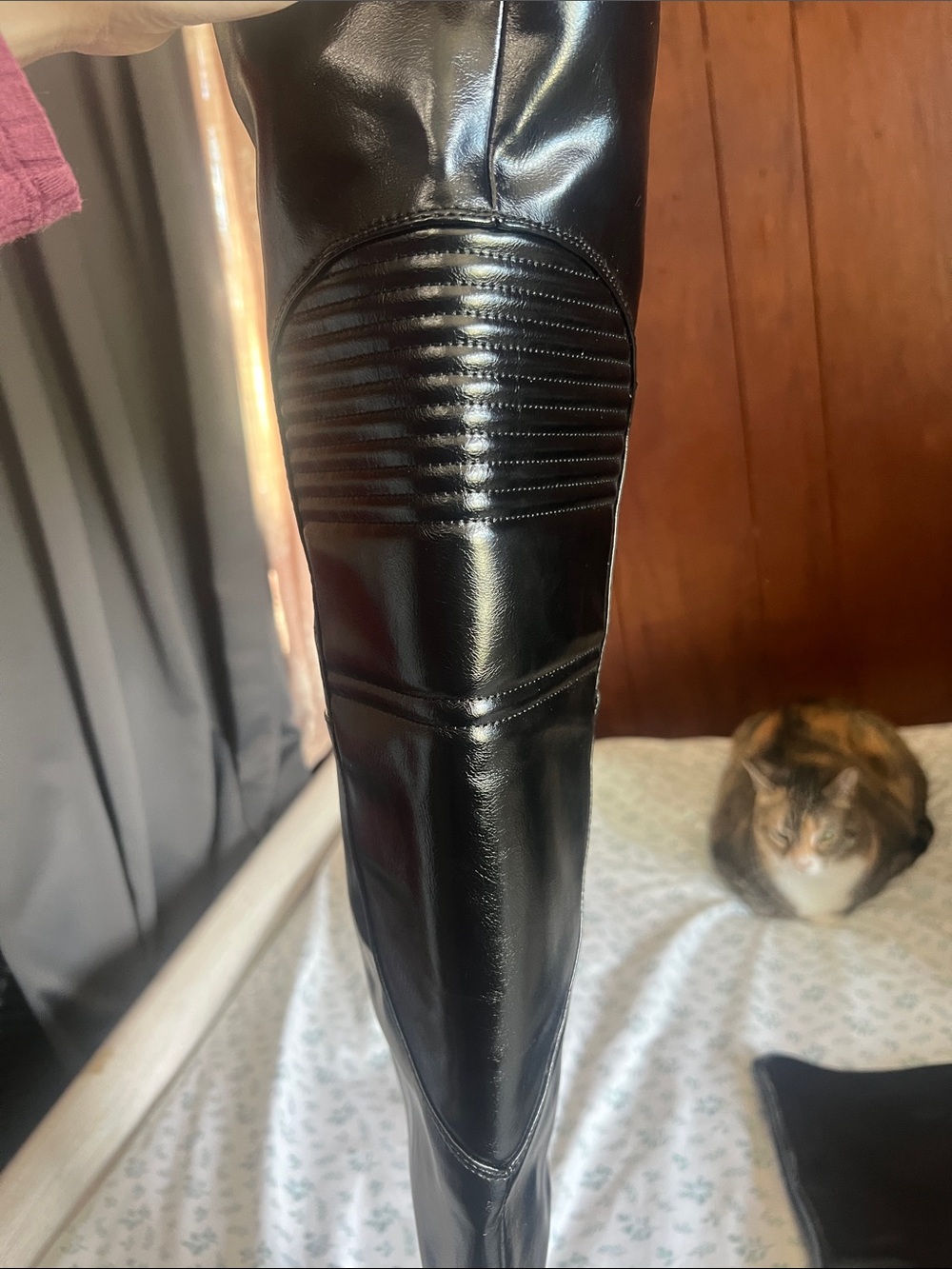Dolls Kill Black Patent Over-the-Knee Pointed Stiletto Boots - Picture 3 of 4